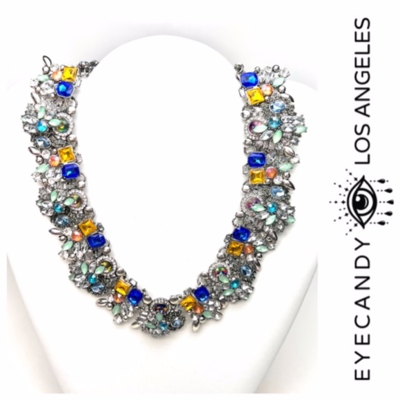 NWT EYECANDY LOS ANGELES SLOANE COLLAR SAPPHIRE BLUE NECKLACE in SILVER - Picture 1 of 10